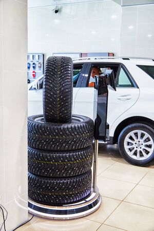 Kirov, Russia - May 07, 2019: Tyre in showroom of dealership Mercedes in Kirov in 2019のeditorial素材