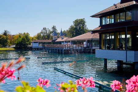 Heviz, Hungary - September 27, 2018: Balneological therapeutic lake Heviz in Hungary with warm water during all time of a yearのeditorial素材