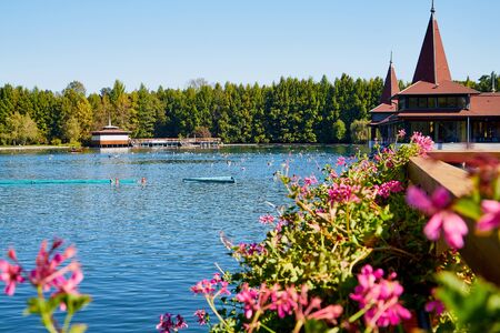 Heviz, Hungary - September 27, 2018: Balneological therapeutic lake Heviz in Hungary with warm water during all time of a yearのeditorial素材