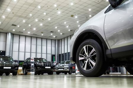 Kazan, Russia - May 18, 2018: Cars in showroom of dealership Toyota in Kazan in 2018のeditorial素材