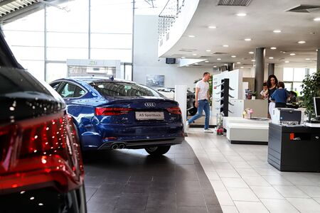 Kazan, Russia - May 27, 2018: Cars in showroom of dealership Audi in Kazan in 2018