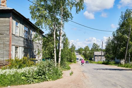 Vytegra, Russia - June 26, 2019: Street in provincial town Vytegra in Russia on a summer sunny dayのeditorial素材