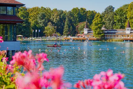 Heviz, Hungary - September 27, 2018: Balneological therapeutic lake Heviz in Hungary with warm water during all time of a yearのeditorial素材