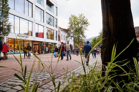 ZAKOPANE, POLAND - September 29, 2018: People on street for tourist walking and promenade in the city center in Zakopane in Polandのeditorial素材