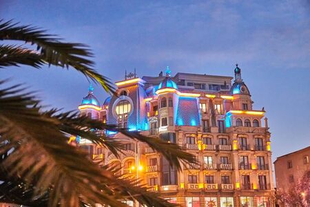 Batumi, Georgia - October 23, 2019: Street of the old town of Batumi. Night photo with beautiful lighting in a summer, spring or autumn evening. Adjara, Georgiaのeditorial素材