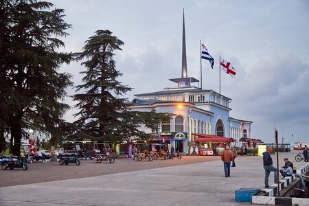 Batumi, Georgia - October 23, 2019: Street of the old town of Batumi. Night photo with beautiful...