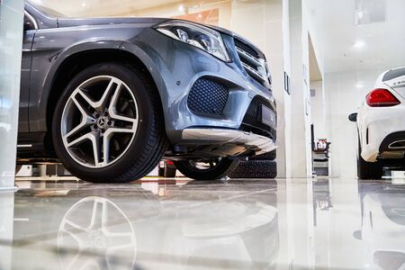 Kirov, Russia - May 07, 2019: Cars in showroom of dealership Mercedes in Kirov in 2019