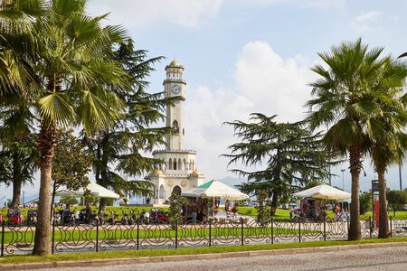 Batumi, Georgia - October 23, 2019: Part of city Batumi with houses, plant and blue sky with white clouds on a summer or autumn day in the country of Georgia, Adjaraのeditorial素材