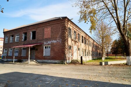 Beslan, Russia - October 25, 2019: Memorial for memory of the dead people who were captured by terrorists in the school in Beslan on September. Building of school in Beslan where was terrorist attackのeditorial素材