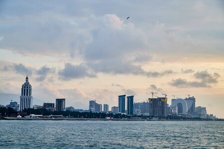 Batumi, Georgia - October 23, 2019: City view on Part of Batumi city from water and sky background on a summer or autumn day or evening in the country of Georgia, Adjaraのeditorial素材