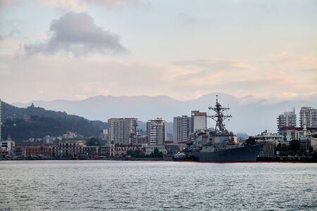 Batumi, Georgia - October 23, 2019: City view on Part of Batumi city from water and sky background on a summer or autumn day or evening in the country of Georgia, Adjaraのeditorial素材