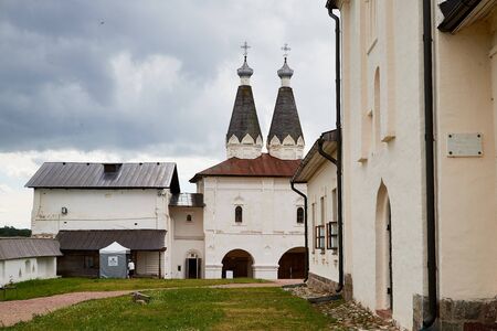 Wall and dome of Ferapontov monastery in a summer day in Ferapontovo in Russia