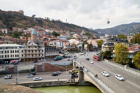 Tbilisi, Georgia - October 21, 2019: Top view on the old part of the city Tbilisi in Georgia in a...