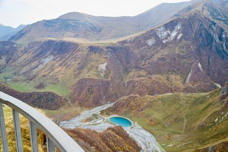 Autumn landscapes with fantastic views from mountain to valley and blue river. Colourful mountain...