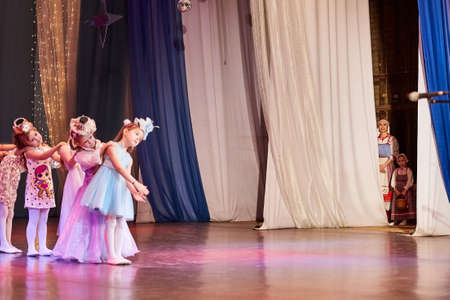 Kirov, Russia - January 26, 2020: Many young children on stage during rehearsals before a performanceのeditorial素材