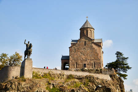 Tbilisi, Georgia - October 21, 2019: Big Chirch in Tbilisi city in Georgia and blue sky with white...