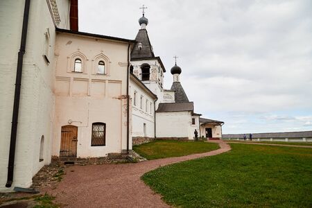 Wall and dome of Ferapontov monastery in a summer day in Ferapontovo in Russiaの写真素材