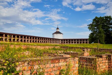 Wall and dome of Kirillo-Belozersky Monastery. Largest monastery of Northern Russia in a summer day