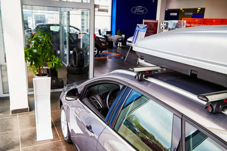Kirov, Russia - May 07, 2019: Car in showroom of dealership Ford in Kirov in 2019