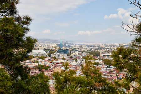 Tbilisi, Georgia - October 21, 2019: Top view on the old part of the city Tbilisi in Georgia in a...