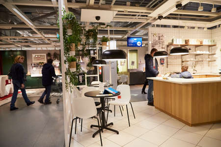 Kazan, Russia - December 22, 2019: Interior in hall of large IKEA store with a wide range of...