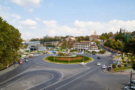 Tbilisi, Georgia - October 21, 2019: Street of Tbilisi city with is capital of Georgia in a summer, spring or autumn day. Travel conceptのeditorial素材