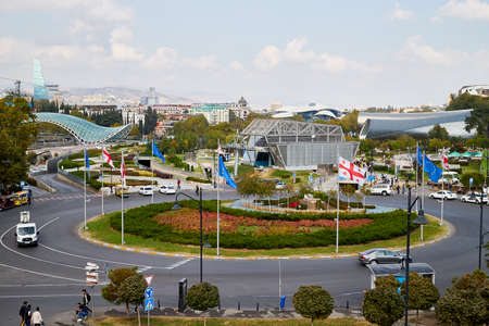 Tbilisi, Georgia - October 21, 2019: Street of Tbilisi city with is capital of Georgia in a summer, spring or autumn day. Travel conceptのeditorial素材