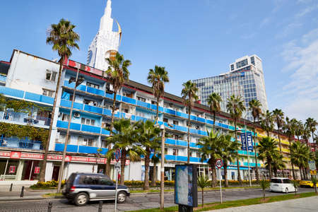 Batumi, Georgia - October 23, 2019: Part of city Batumi with houses, plant and blue sky with white clouds on a summer or autumn day in the country of Georgia, Adjaraのeditorial素材