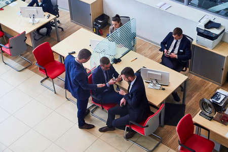 Murmansk, Russia - June 21, 2019: Managers in showroom with cars of dealership Toyota in Murmansk city in Russiaのeditorial素材