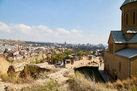 Tbilisi, Georgia - October 21, 2019: Top view on the old part of the city Tbilisi in Georgia in a...