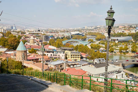 Tbilisi, Georgia - October 21, 2019: Top view on the old part of the city Tbilisi in Georgia in a summer or autumn dayのeditorial素材