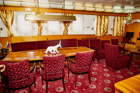Murmansk, Russia - June 21, 2019: Interior in the historical Museum of the ship. Cabinr in the first nuclear powered icebreaker Lenin in Murmanskのeditorial素材
