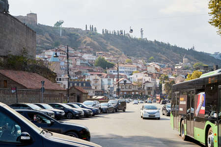 Tbilisi, Georgia - October 21, 2019: Street of Tbilisi city with is capital of Georgia in a summer, spring or autumn day. Travel conceptのeditorial素材