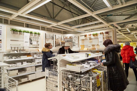 Kazan, Russia - December 22, 2019: Interior in hall of large IKEA store with a wide range of...