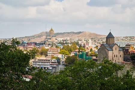 Tbilisi, Georgia - October 21, 2019: Top view on the old part of the city Tbilisi in Georgia in a...
