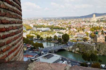 Tbilisi, Georgia - October 21, 2019: Top view on the old part of the city Tbilisi in Georgia in a...