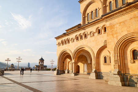 Tbilisi, Georgia - October 21, 2019: Big orthodox cathedral St. Trinity or Chirch Sameba in Tbilisi...