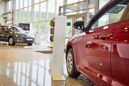 Murmansk, Russia - June 21, 2019: Car in showroom of dealership Hyundai in Murmansk city in Russia