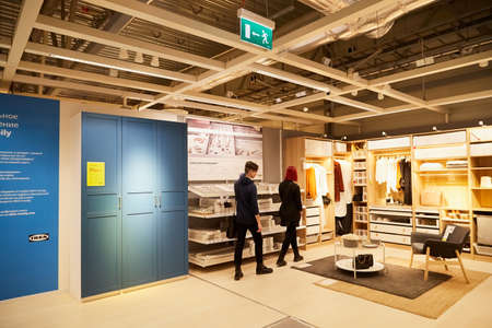 Kazan, Russia - December 22, 2019: Interior in hall of large IKEA store with a wide range of...