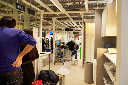 Kazan, Russia - December 22, 2019: Interior in hall of large IKEA store with a wide range of...