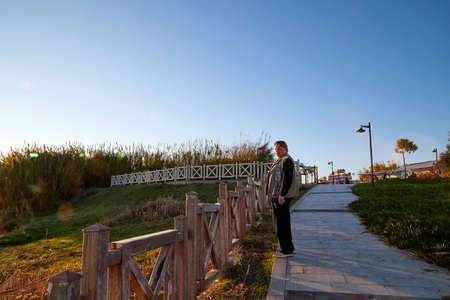 Antalya, Turkey - December 18, 2019: Embankment with people in the evening in Antalya in Turkeyのeditorial素材