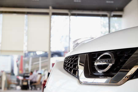 Vologda, Russia - June 18, 2019: Car in showroom of dealership Nissan in Vologda city in Russiaのeditorial素材