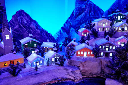 Layout of a stylized winter village before Christmas or New Yearの写真素材