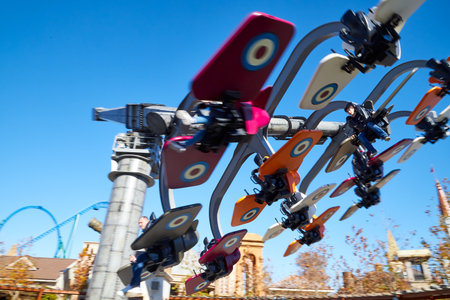 Belek, Turkey - December 17, 2019: Fantastic attraction against the blue sky in an amusement Park in summer, spring or autumnのeditorial素材