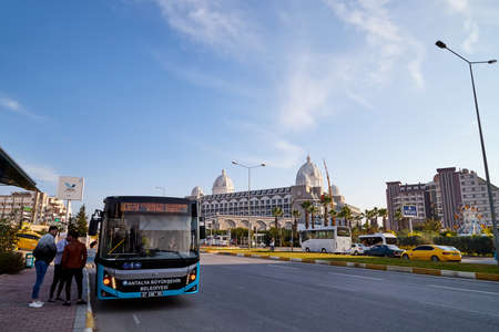 Antalya, Turkey - December 21, 2019: Street with houses and buildings in modern district of city Antalya in Turkey in a sunny dayのeditorial素材