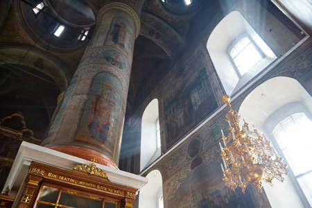 Slobodskoy, Russia - August 31, 2020: Interior of a traditional Christian Orthodox Russian church....