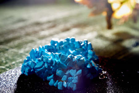 Beautiful blue beads. The concept of beautiful, elegant life and beautiful decoration for womanの写真素材
