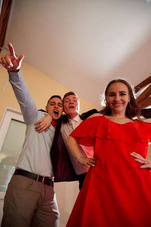 Kirov, Russia - June 20, 2020: People posing during photo shoot and having fun togetherのeditorial素材