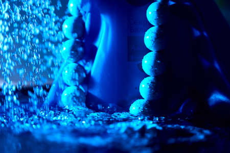 Beautiful blue beads. The concept of beautiful, elegant life and beautiful decoration for womanの写真素材