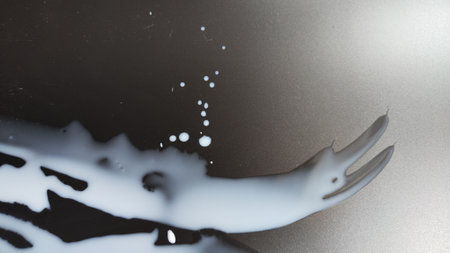 Abstract white texture drawing on black background. brush stroke paint on gray background with lightの写真素材